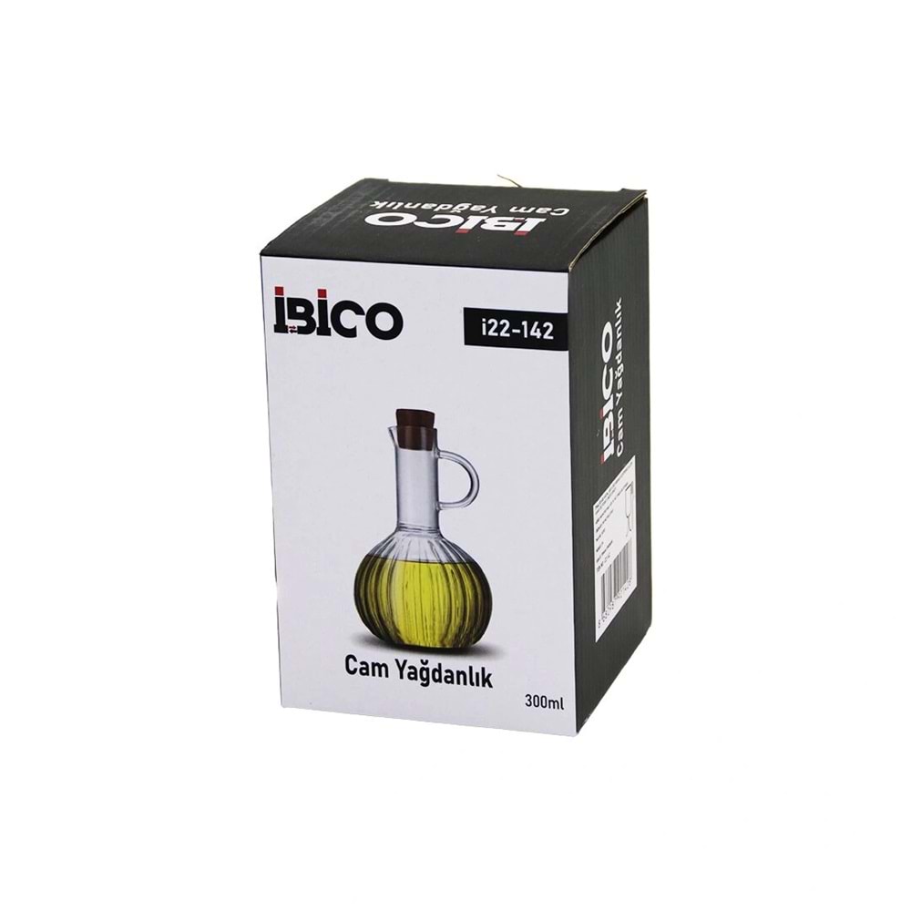 MİNİ CAM YAĞDANLIK ÇİZGİLİ DESEN 300ML AHŞAP BAMBU MANTAR TIPA (5047)