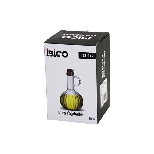 MİNİ CAM YAĞDANLIK ÇİZGİLİ DESEN 300ML AHŞAP BAMBU MANTAR TIPA (5047)