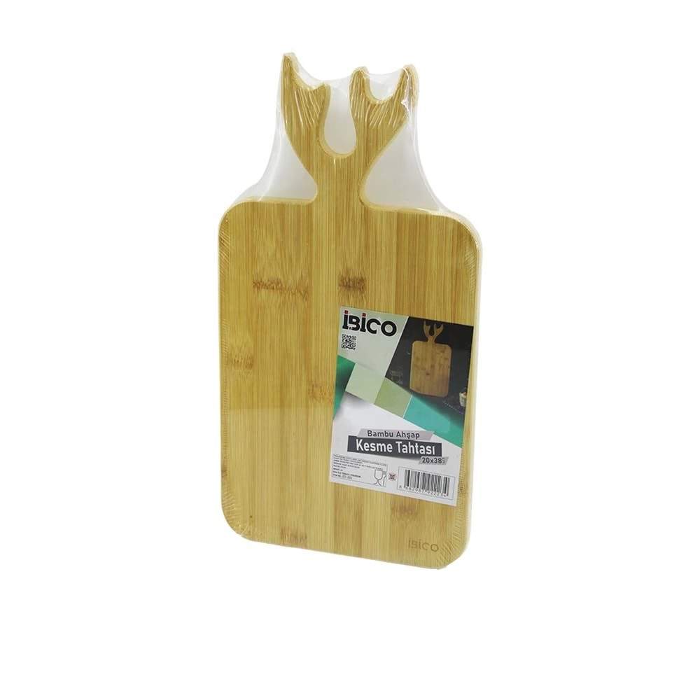 DİKDÖRTGEN=22X38CM AHŞAP BAMBU KESİM PANOSU - KESME TAHTASI GEYİK BOYNUZ FİGÜR SAPLI (5047)