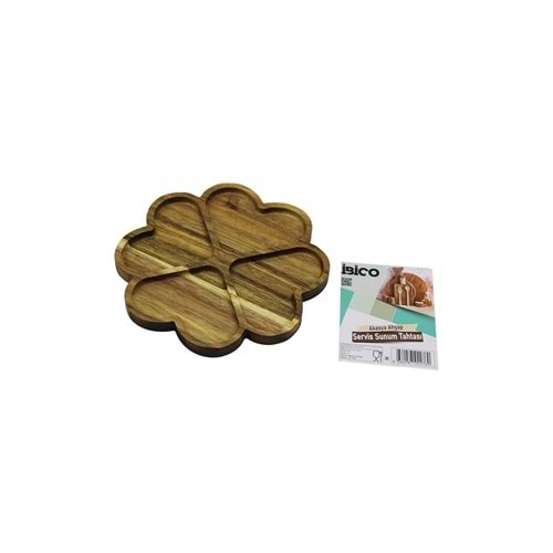 AKASYA YUVARLAK 4 KALP BÖLMELİ AHŞAP SERVİS SUNUM TEPSİ - TAHTASI 21 X 1.4CM (5047)