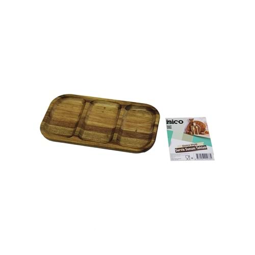 AKASYA DİKDÖRTGEN 3 BÖLMELİ=2+1 AHŞAP SERVİS SUNUM TEPSİ - TAHTASI 25 X 14 X 1.4CM (5047)