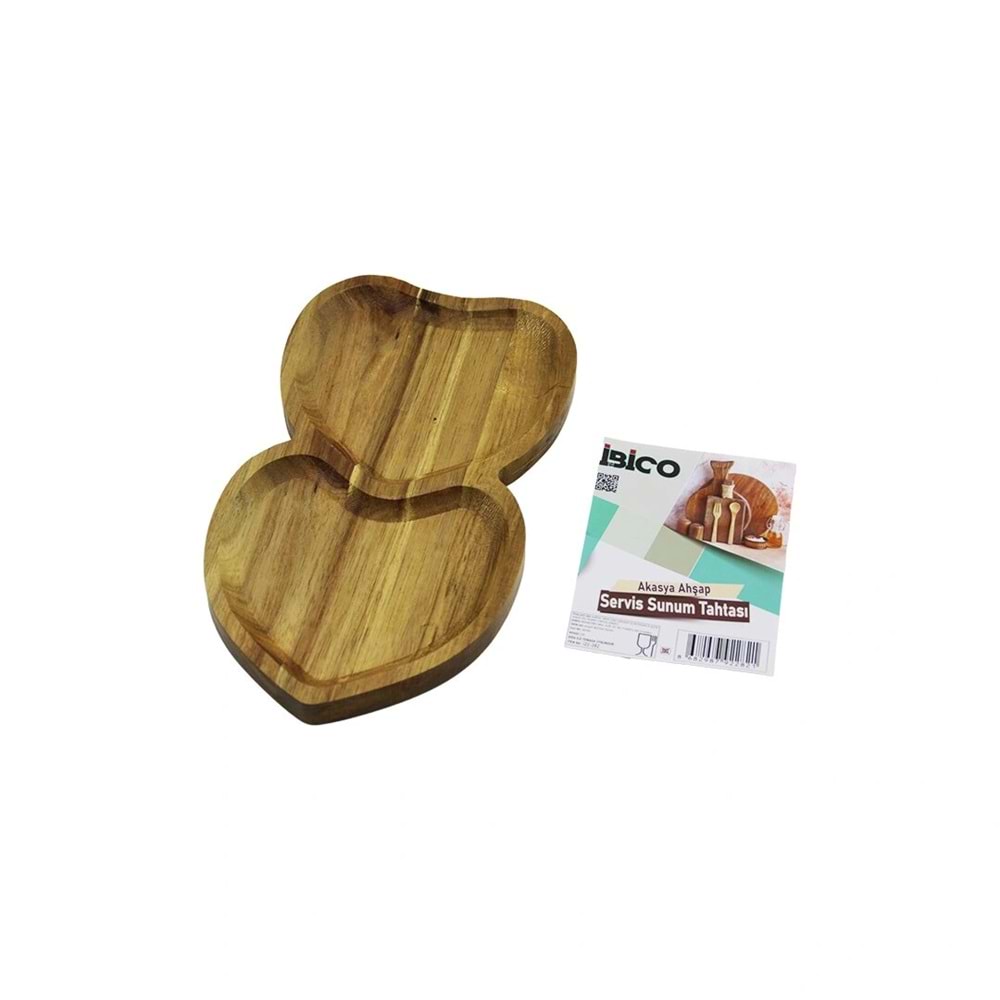 AKASYA KALPLİ 2 BÖLMELİ AHŞAP SERVİS SUNUM TEPSİ - TAHTASI 25 X 14 X 1.4CM (5047)