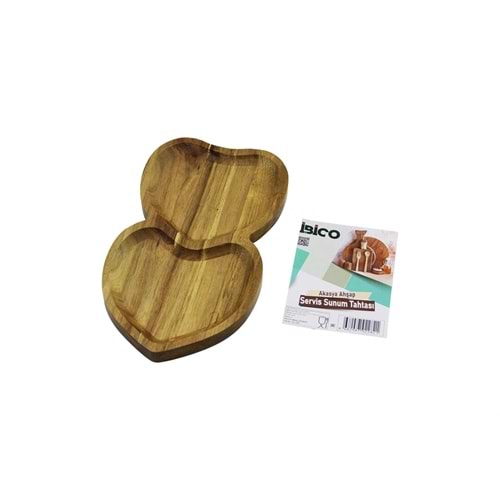 AKASYA KALPLİ 2 BÖLMELİ AHŞAP SERVİS SUNUM TEPSİ - TAHTASI 25 X 14 X 1.4CM (5047)