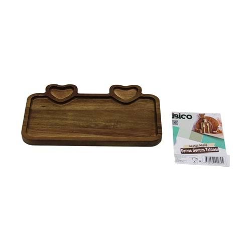 AKASYA DİKDÖRTGEN 3 BÖLMELİ=2İN1 KALP BÖLME+1 AHŞAP SERVİS SUNUM TEPSİ - TAHTASI 25 X 14 X 1.4CM (5047)