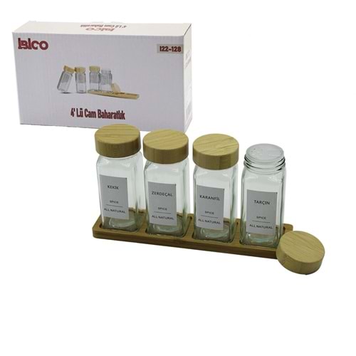 4PCS BAMBU KAPAKLI CAM TUZLUK - BİBERLİK - BAHARATLIK 120ML (5047)