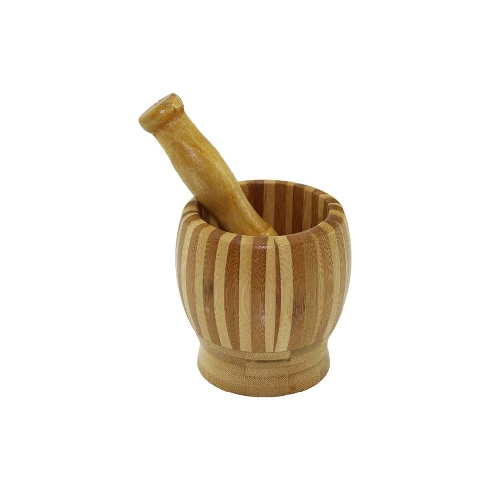 AHŞAP BAMBU - ÇİZGİLİ HAVAN SARIMSAK DÖVECEK Ç: 8.5--D: 6.8 --Y: 10CM FİLELİ AMBALAJ (5047)