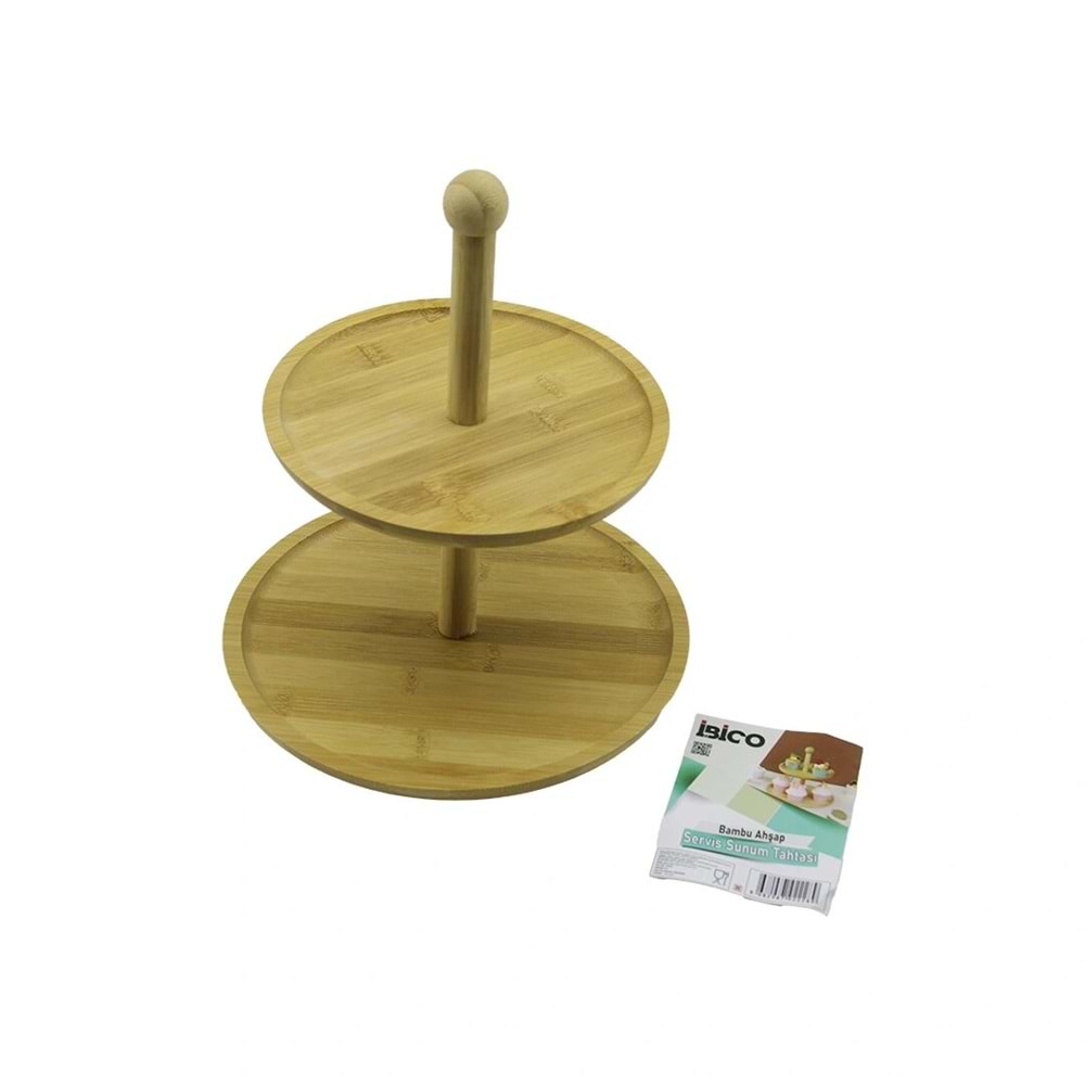 YUVARLAK 2 KATLI AHŞAP - BAMBU SERVİS SUNUM TAHTASI ÇAP: 20CM -- ÇAP:25CM (5047)