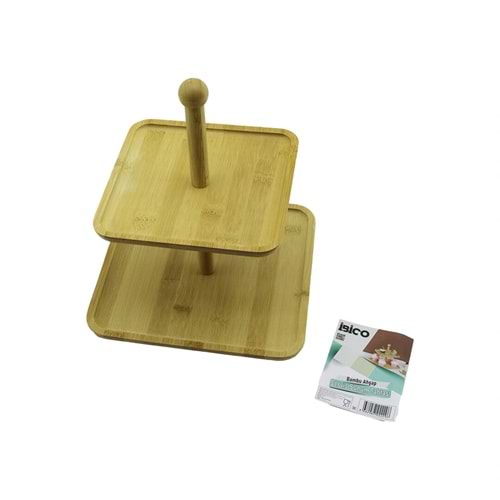 KARE 2 KATLI AHŞAP - BAMBU SERVİS SUNUM TAHTASI 20X20CM -- 25X25CM (5047)