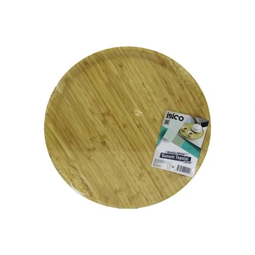 YUVARLAK=38CM AHŞAP BAMBU SERVİS SUNUM TEPSİ - TAHTASI (5047)