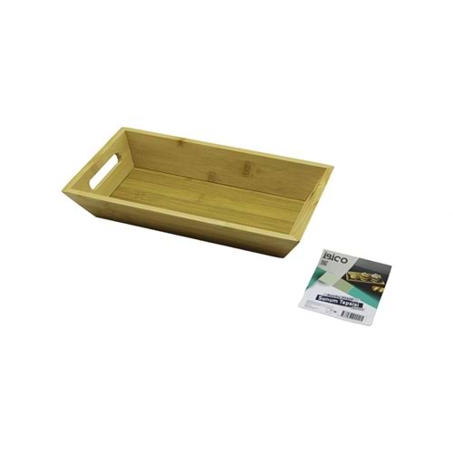 DİKDÖRTGEN=16X30CM DERİN=4.5CM AHŞAP BAMBU SUNUM TEPSİSİ ÇİFT OYMA KULPLU (5047)