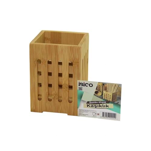 BÜYÜK - PENCERELİ KARE=10X10CM AHŞAP BAMBU KAŞIKLIK ORGANİZER (5047)