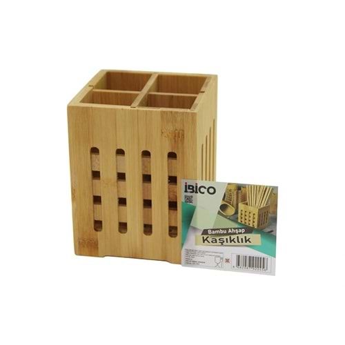 4 BÖLMELİ BÜYÜK - PENCERELİ KARE=11X11CM AHŞAP BAMBU KAŞIKLIK ORGANİZER (5047)