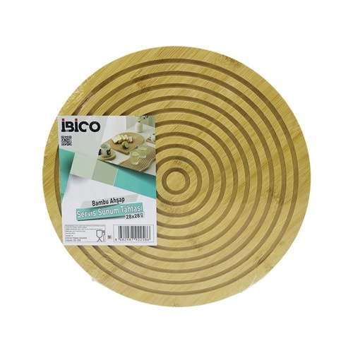 YUVARLAK ÇAP: 28CM ÇİFT TARAFLI= DÜZ - KANALLI AHŞAP BAMBU SERVİS SUNUM TAHTASI TEPSİ (5047)