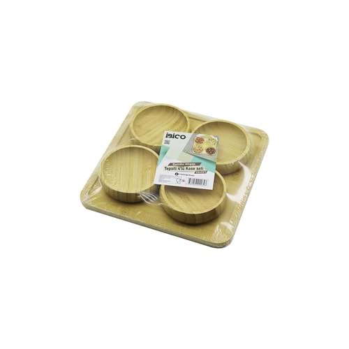 AHŞAP BAMBU 5PCS ÇEREZLİK - LOKUMLUK KASE SETİ 22X22CM (5047)