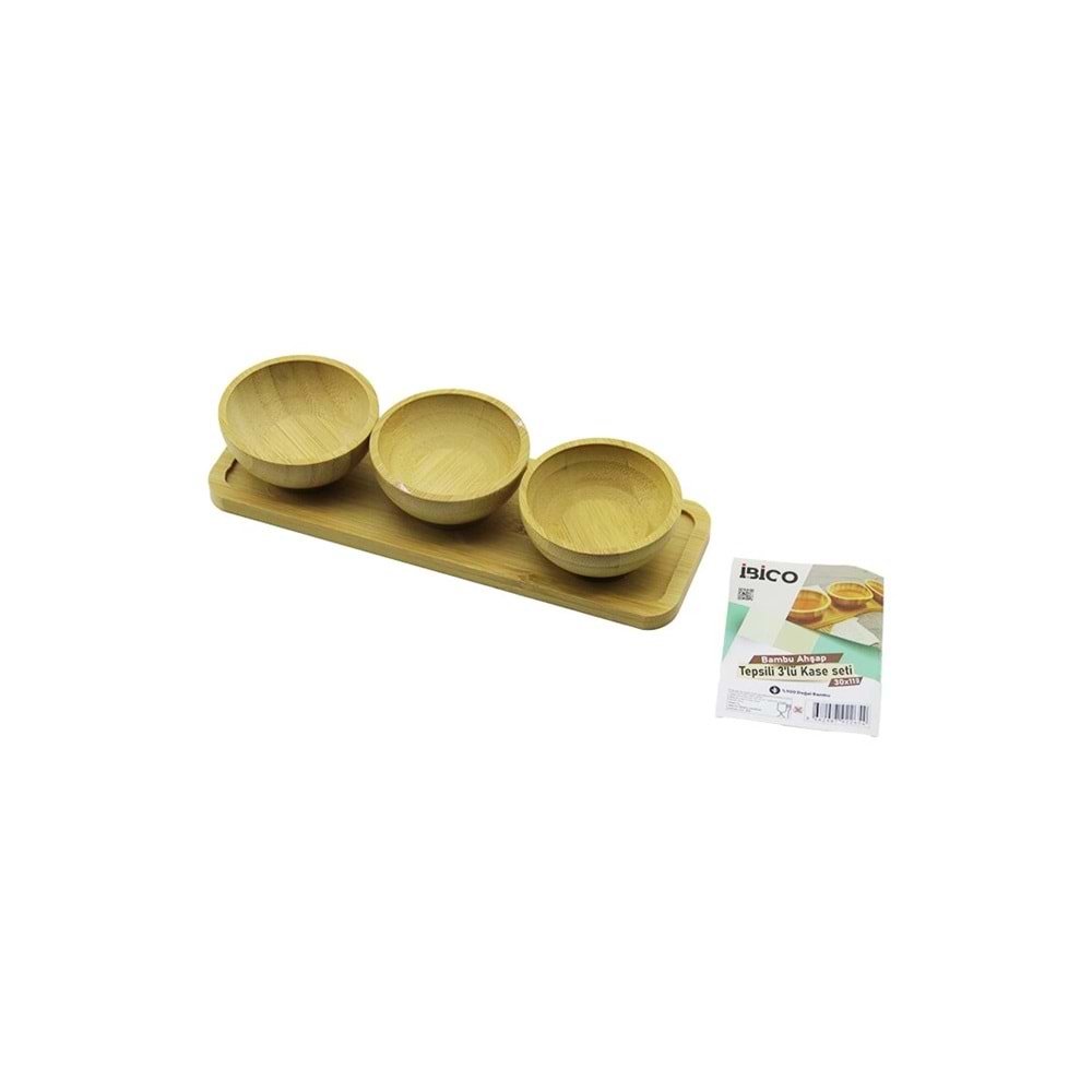 4PCS ÇEREZLİK - LOKUMLUK AHŞAP BAMBU TEPSİLİ KASE SETİ 30X11CM (5047)