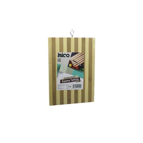 18 X 28 X 1.4CM BEYAZ ÇİZGİLİ AHŞAP BAMBU KESİM PANOSU - KESME TAHTASI METAL KULPLU (5047)