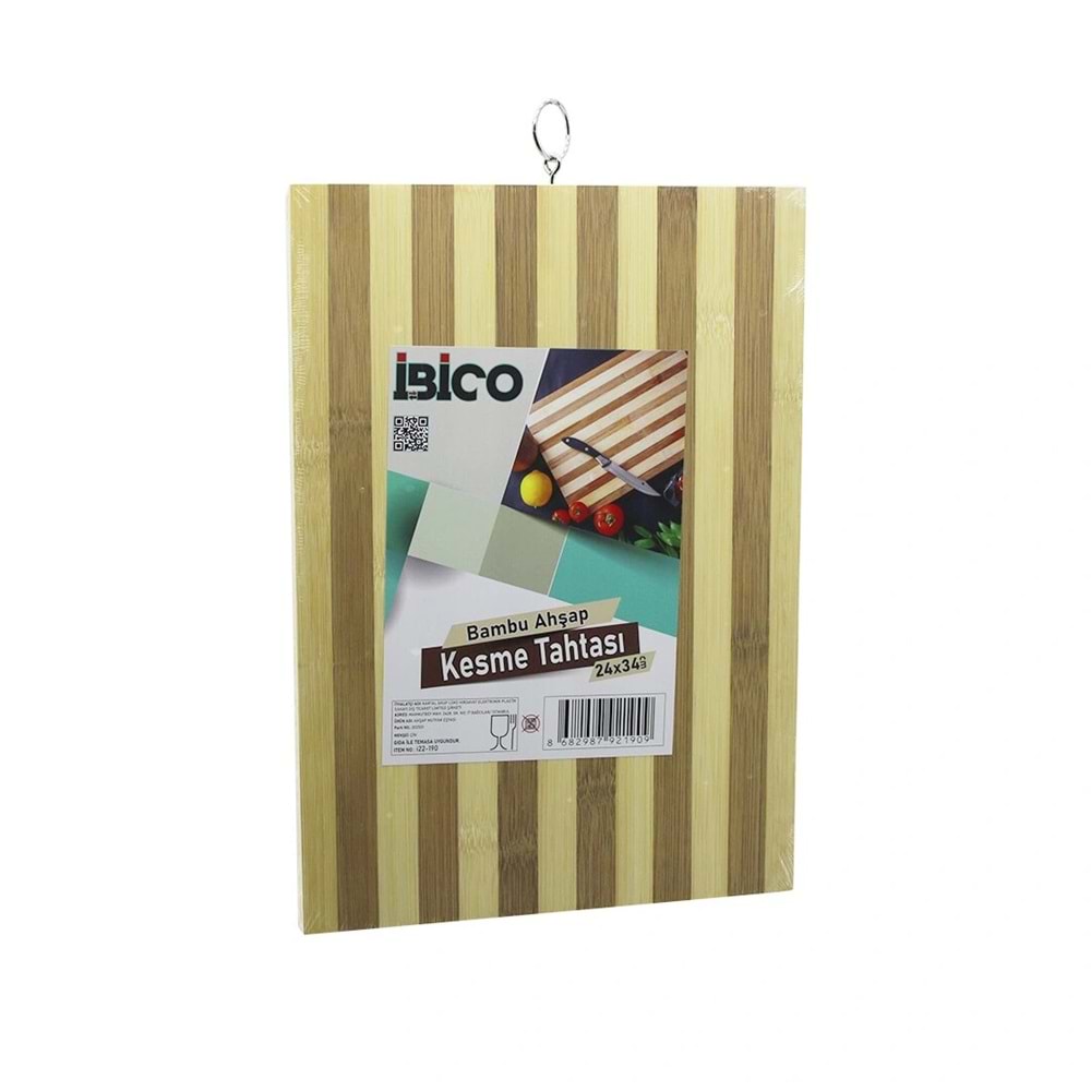 24 X 34 X 1.4CM BEYAZ ÇİZGİLİ AHŞAP BAMBU KESİM PANOSU - KESME TAHTASI METAL KULPLU (5047)
