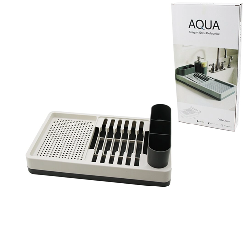 GRİ TEZGAH ÜSTÜ BULAŞIKLIK TABAKLIK - KAŞIKLIK 26X42X12CM (5047)