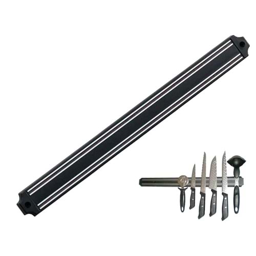 Mıknatıslı Bıçak Tutucu Stand - 38 Cm - Siyah - Paslanmaz Çelik - Mutfak Düzeni - Güvenli Bıçak Saklama - Tezgâh Düzeni - Modern Tasarım