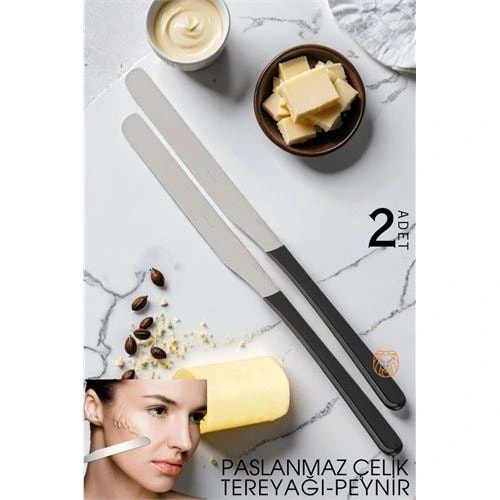 Lüks Seri 2'li Tereyağı ve Peynir Bıçağı Seti - Paslanmaz Çelik & Ergonomik Silikon Saplı 16 cm