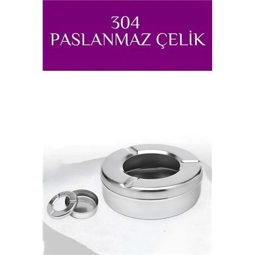 Kapaklı Paslanmaz Yuvarlak Küllük - Kapaklı 304 Çelik Kül Tablası - Kafe Küllüğü Restoran Küllüğü