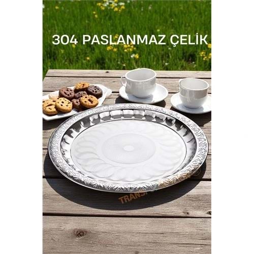 Servis Tepsisi - Çelik Çay Tepsisi Şık Desenli Tepsi 44 CM