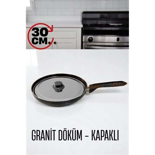 Granit Döküm Tava Paslanmaz Çelik Kapaklı -Yapışmaz Taban 30 Cm