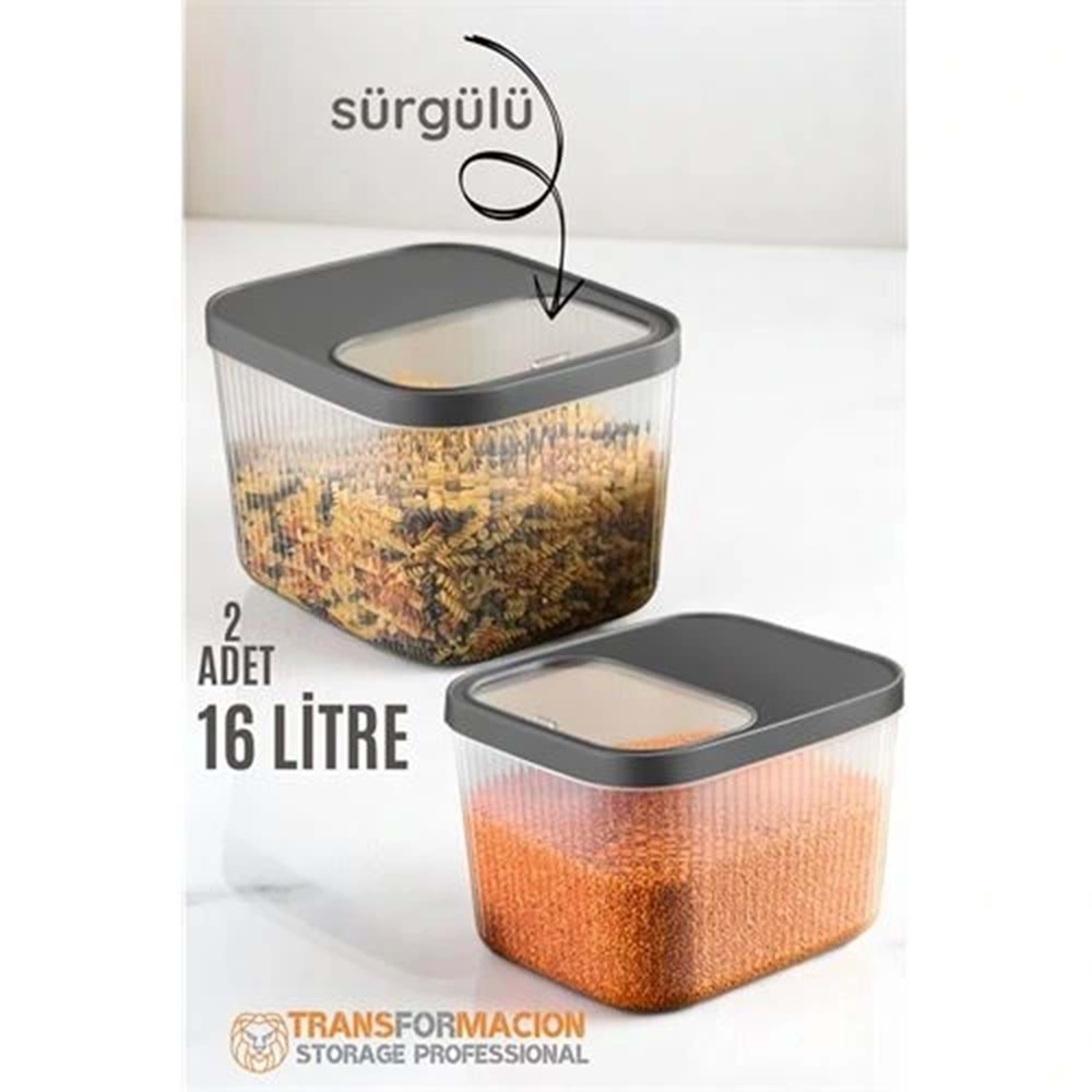 Erzak Bakliyat Kutusu Sürgülü Kapak Saklama Kabı 16 Litre 2 ADET