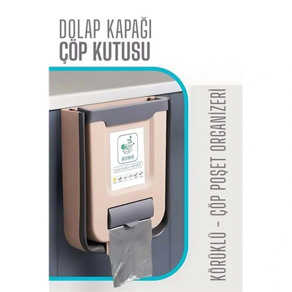 Körüklü Çöp Kovası - Mutfak Dolap Kapağına Çöp Kutusu LATTE