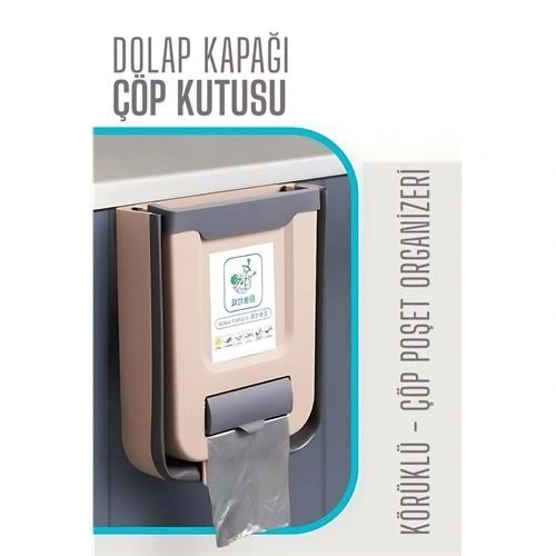 Körüklü Çöp Kovası - Mutfak Dolap Kapağına Çöp Kutusu LATTE