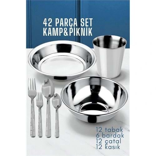 42 Parça Tabak Kase Bardak Çatla Kaşık Seti Kamp Piknik Seti