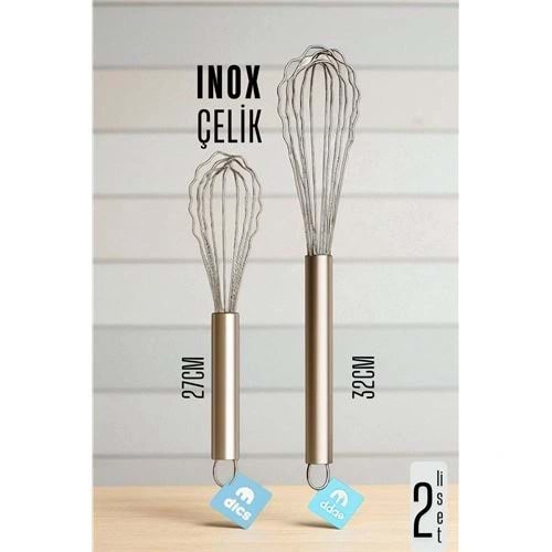 Inox Çelik Çırpıcı + Uzun Kısa 2 li Çırpıcı Seti