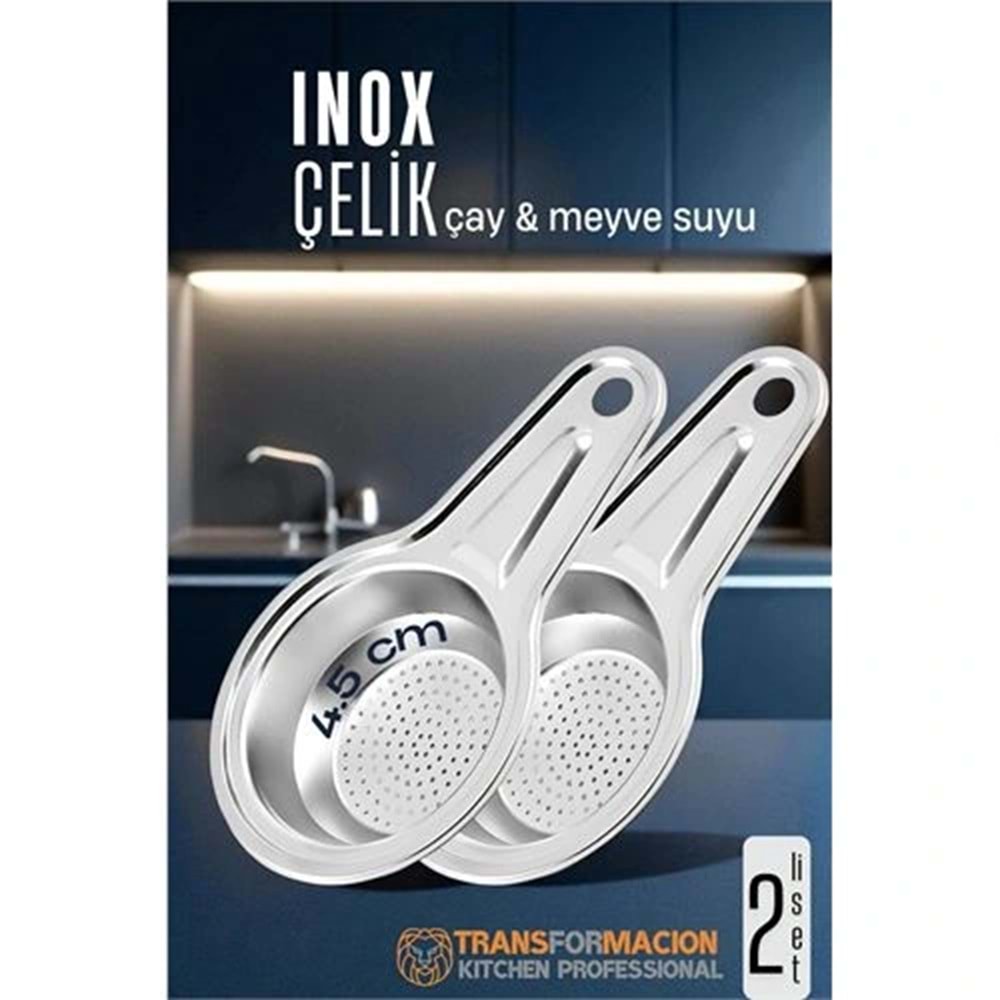 Inox Çelik Çay Süzgeci - Meyve Suyu Süzgeci - Profesyoneller İçin 2 li SET Paslanmaz Çelik