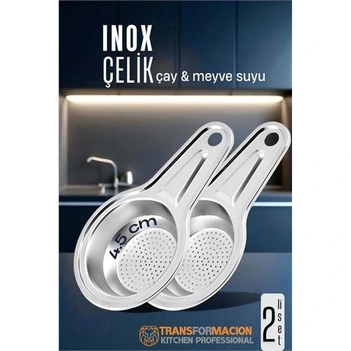 Inox Çelik Çay Süzgeci - Meyve Suyu Süzgeci - Profesyoneller İçin 2 li SET Paslanmaz Çelik