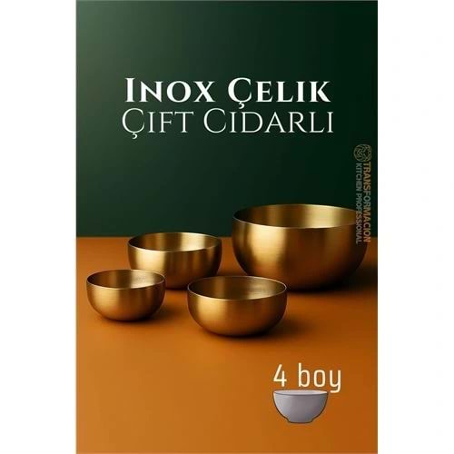 Çift Cidarlı Kase - Inox Çelik 4 LÜ Kase Seti Kase