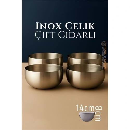 Çift Cidarlı Kase - Inox Çelik Kase 14 cm 4 LÜ SET