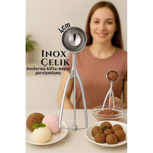 Inox 4 cm Dondurma Kaşığı - Karpuz Kurabiye Köfte Helva Porsiyonlama