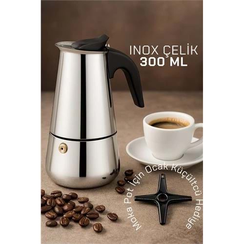 Inox Moka Pot - Paslanmaz Çelik Profesyonel Moka Pot - 300 ml