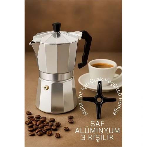 Klasik Italyan Moka Pot - 6061 Saf Alüminyum Profesyonel Moka Pot - 3 kişilik