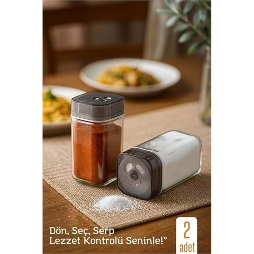 Cam Tuzluk Baharatlık – 360° Döner Kapaklı | 3 Delik Tipiyle Ayarlanabilir Akış 2 ADET