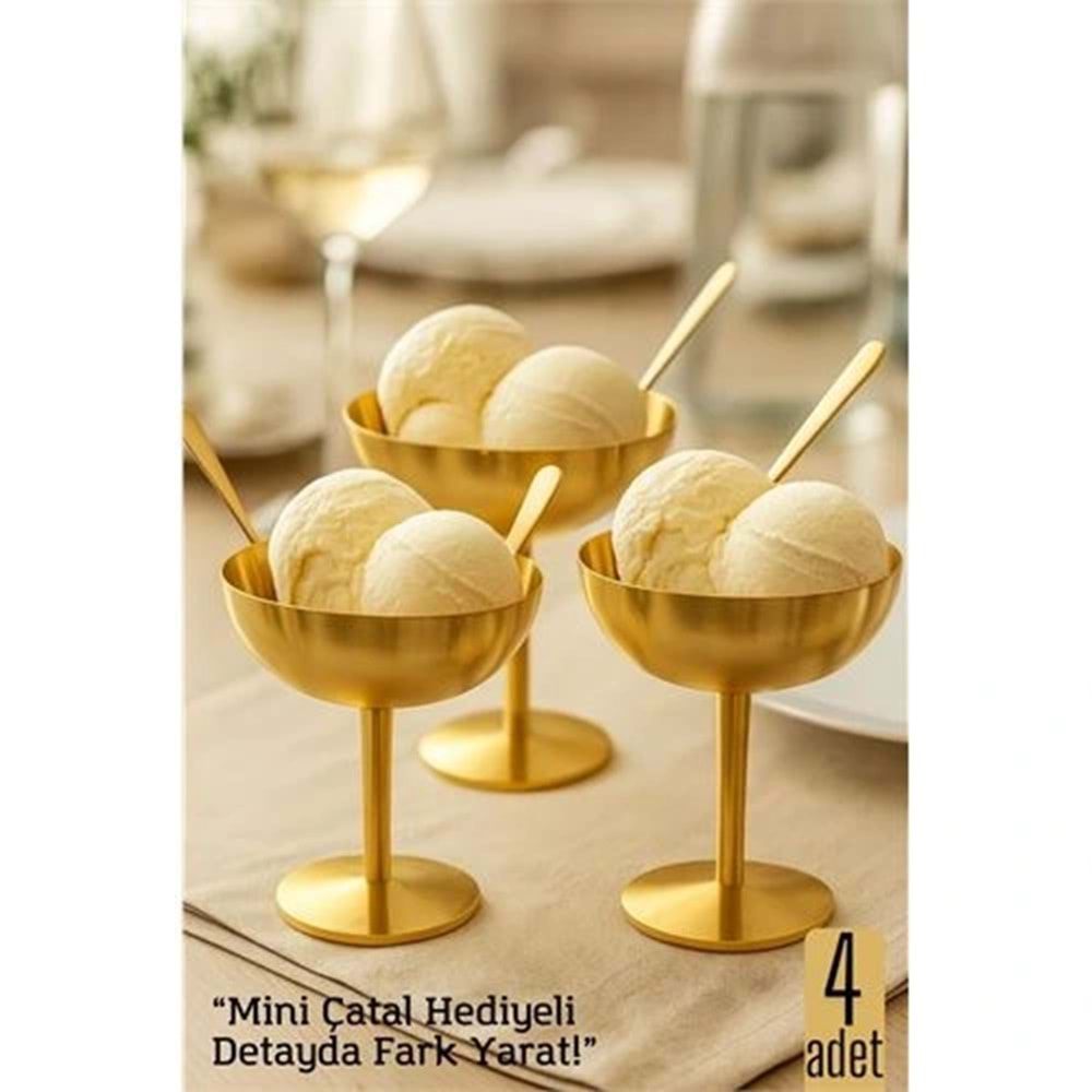 4 lü Gold Inox Çelik Ayaklı Dondurma ve Sunum Kasesi – Tatlı, Lokum ve Sunum Kabı