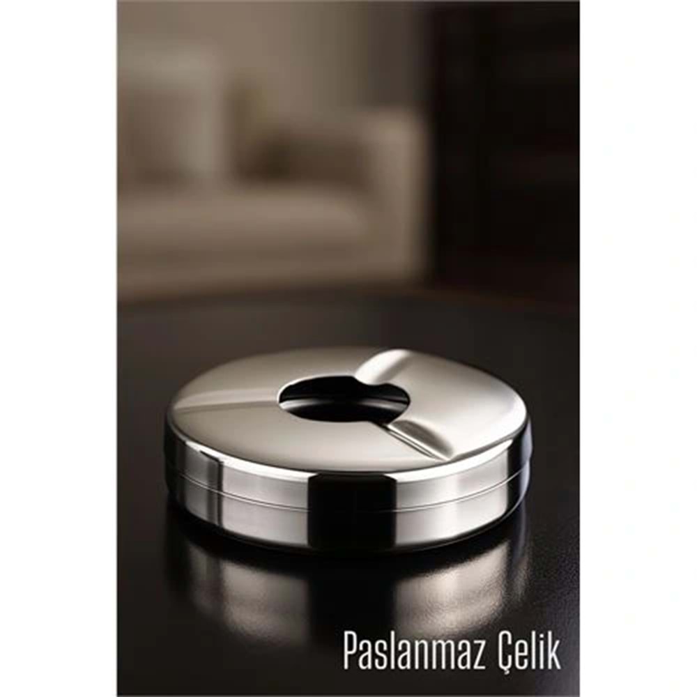 Kapaklı Paslanmaz Küllük - Kapaklı Metal Kül Tablası - Masaüstü Küllük