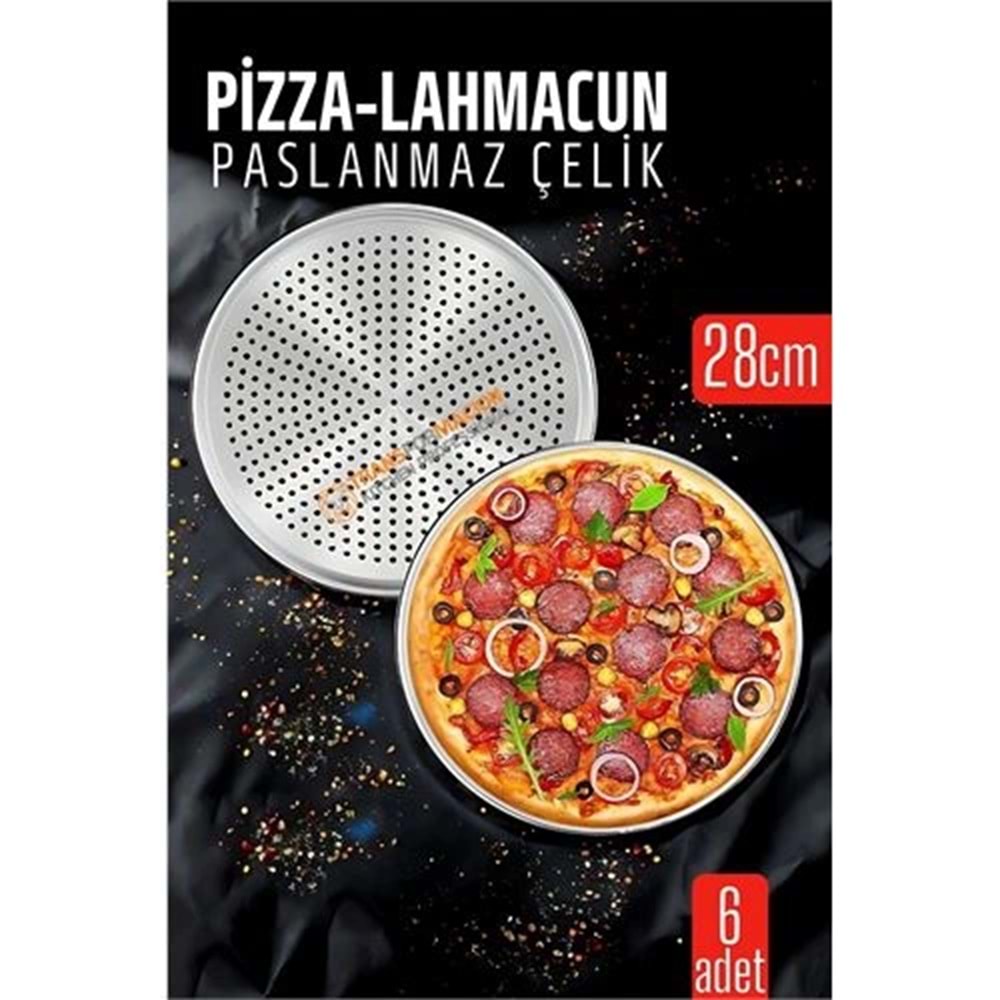 6 lı Paslanmaz Çelik Pizza-Lahmacun Tepsisi – Delikli Tasarım ile Mükemmel Pişirme 28 cm