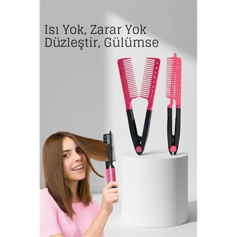 Manuel V Tipi Keratin Saç Düzleştirici – Isısız, Taraklı Saç Maşası Pratik ve Taşınabilir