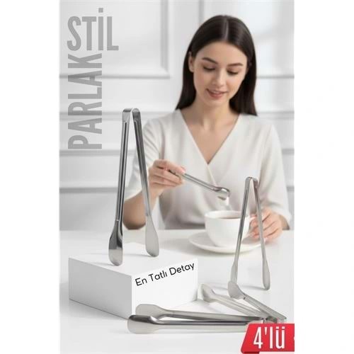 Çelik 4'lü Şeker Maşası 13 CM | Buz, Limon ve Küp Şeker Servis Maşası