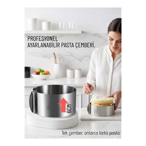 Ayarlanabilir Pasta Çemberi Paslanmaz Çelik Kek Kalıbı 16-30 cm - Pasta Kalıbı