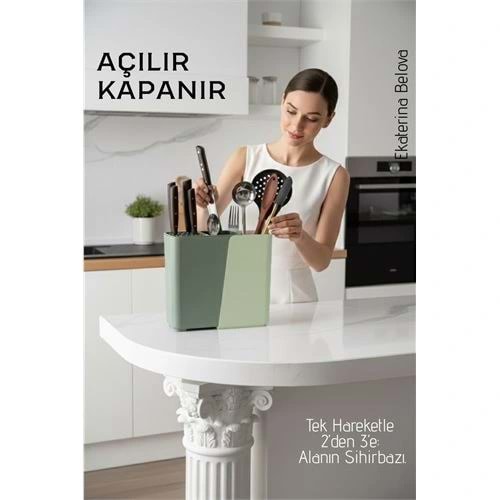 Akıllı Sürgülü lık ve Kaşıklık Organizeri - Ayarlanabilir Tezgah Üstü Mutfak Düzenleyici