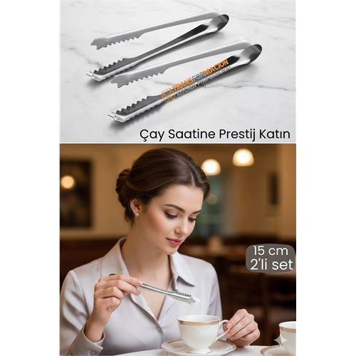 2 'li Paslanmaz Çelik Şeker Maşası - Profesyonel Sunum ve Servis Maşası Seti - 15 cm