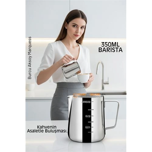İnox 350ml Barista Süt Sürahisi - Süt Köpürtme Potu - Paslanmaz Çelik