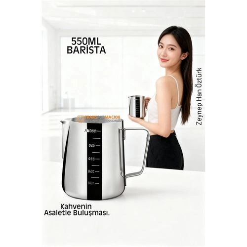 İnox 550ml Barista Süt Sürahisi - Süt Köpürtme Potu - Paslanmaz Çelik